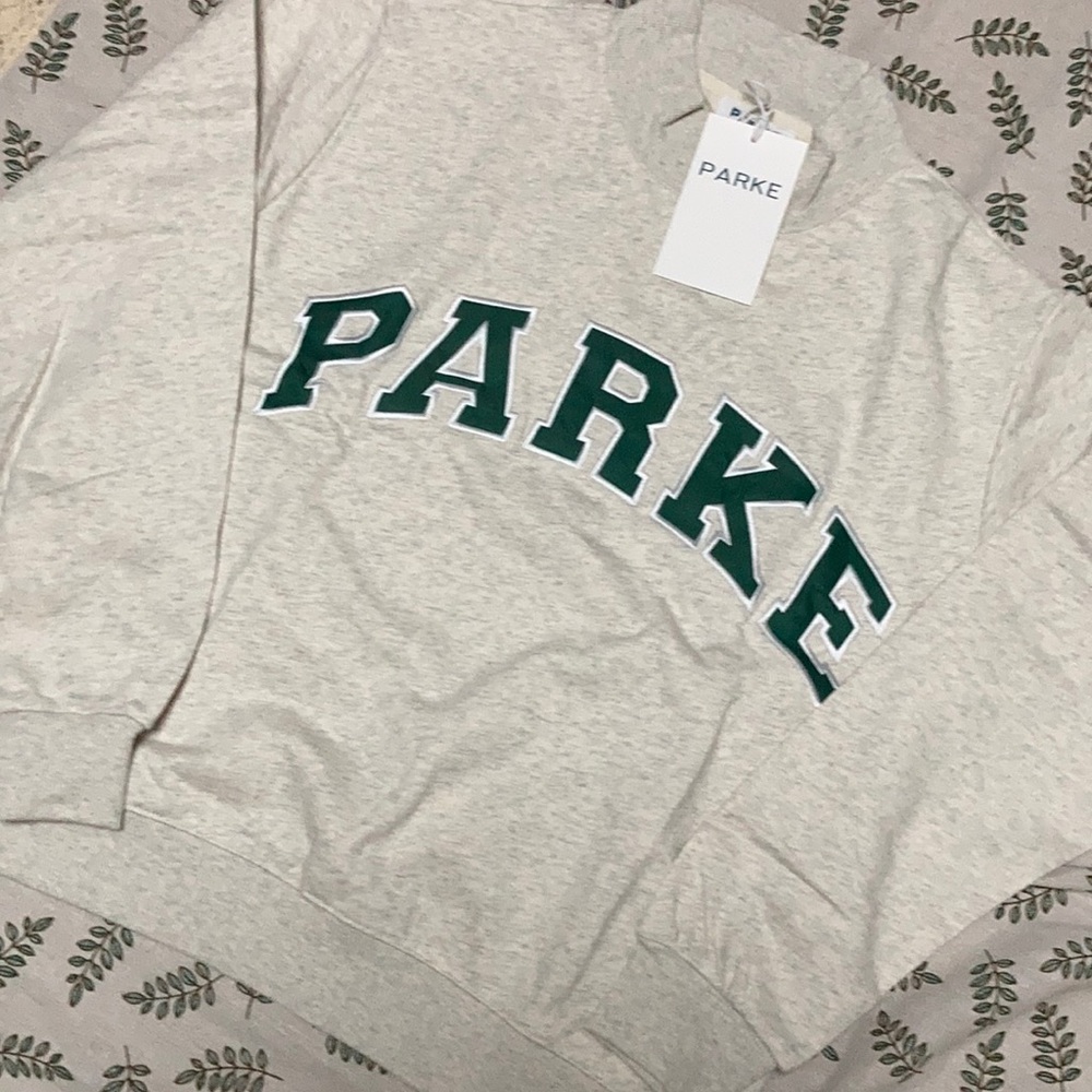 Parke Forest Green Varsity Logo Relaxed-Fit Mock Neck Pullover size L / XL